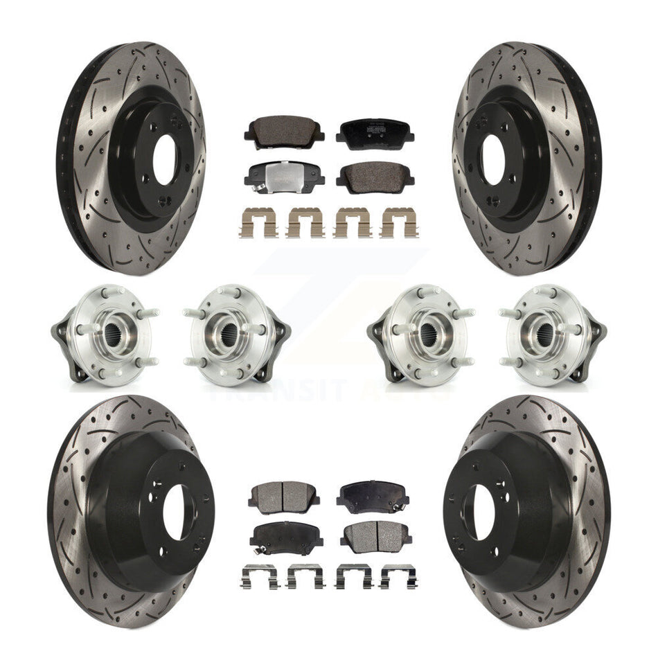 Front Rear Hub Bearing Coated Brake Rotor & Pad Kit (10Pc) For Hyundai Santa Fe Sport Kia KBB-128839