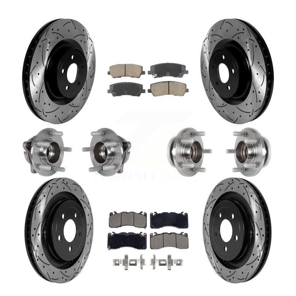 Front Rear Hub Bearings Coated Disc Brake Rotors And Pads Kit (10Pc) For Ford Mustang KBB-128849