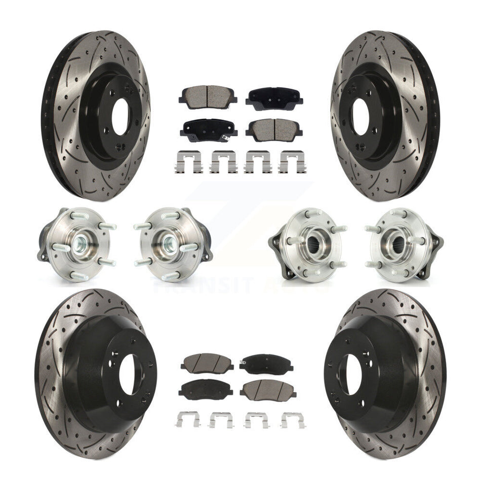 Front Rear Hub Bearing Coated Disc Brake Rotor And Pad Kit (10Pc) For Hyundai Santa Fe XL KBB-128869