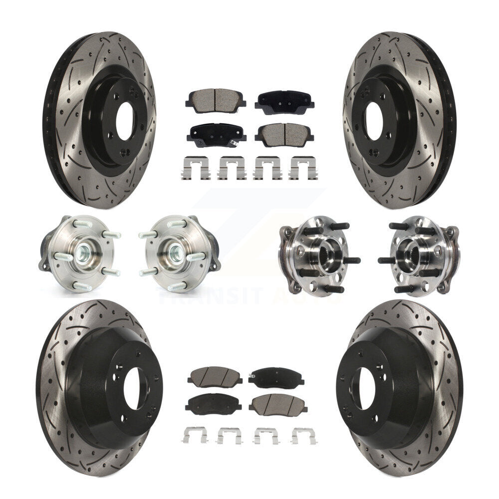 Front Rear Hub Bearing Coated Disc Brake Rotor And Pad Kit (10Pc) For Hyundai Santa Fe XL KBB-128871