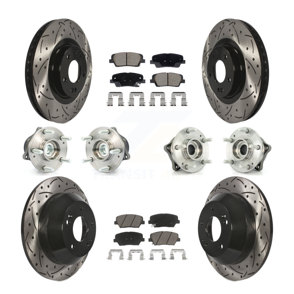 Front Rear Hub Bearing Coated Brake Rotor & Pad Kit (10Pc) For Hyundai Santa Fe Sport Kia KBB-128873