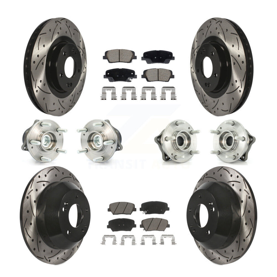 Front Rear Hub Bearing Coated Brake Rotor & Pad Kit (10Pc) For Hyundai Santa Fe Sport Kia KBB-128873