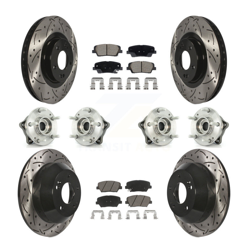 Front Rear Hub Bearing Coated Brake Rotor & Pad Kit (10Pc) For Hyundai Santa Fe Sport Kia KBB-128874