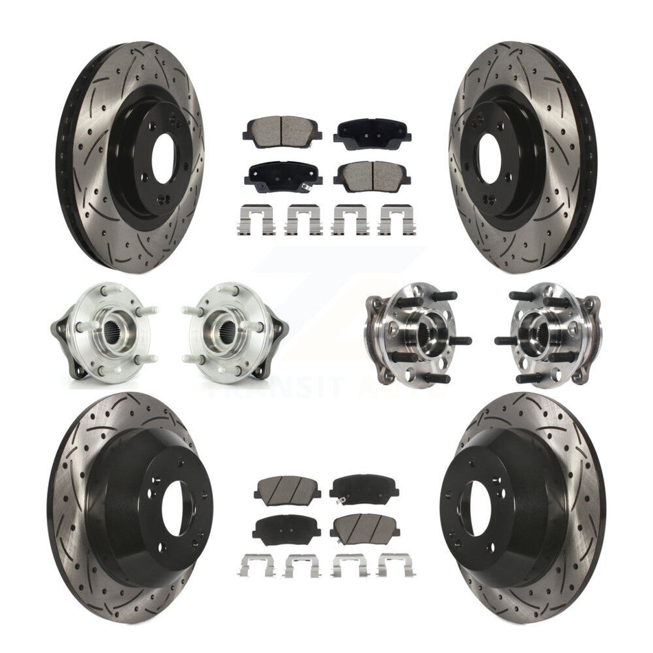 Front Rear Hub Bearing Coated Disc Brake Rotor Pads Kit (10Pc) For Hyundai Santa Fe Sport KBB-128876