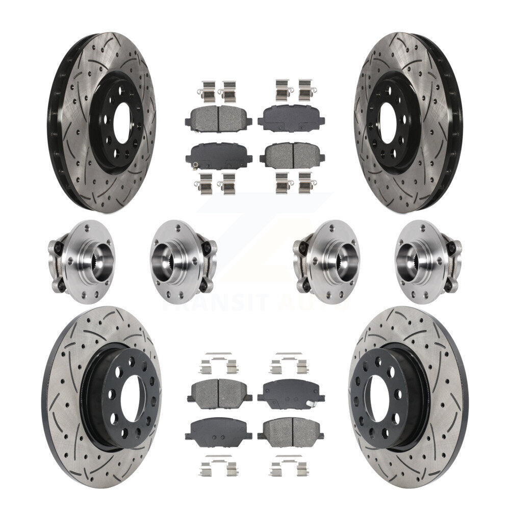Front Rear Hub Bearings Coated Disc Brake Rotors And Pads Kit (10Pc) For Jeep Compass AWD KBB-128890