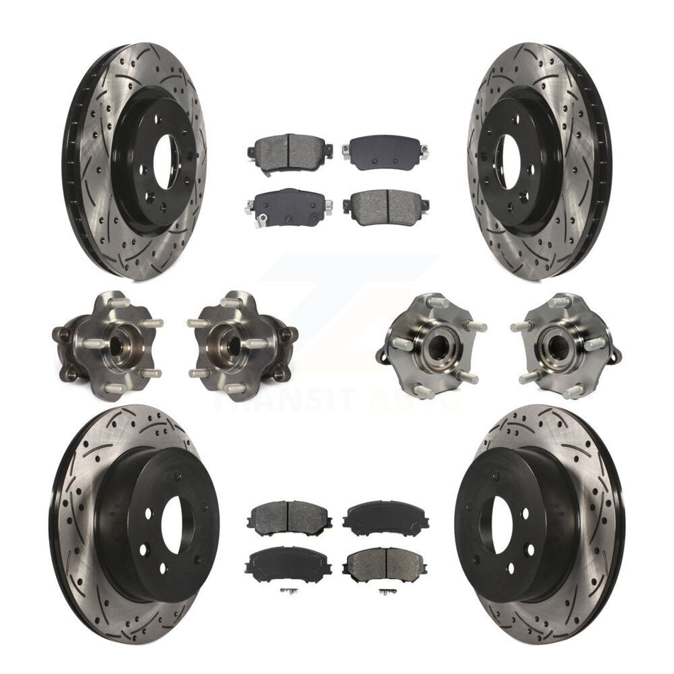 Front Rear Hub Bearing Coat Brake Rotor Pads Kit (10Pc) For Nissan Rogue Sport S with AWD KBB-128891