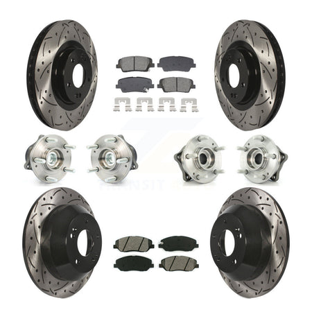 Front Rear Hub Bearing Coated Disc Brake Rotor And Pad Kit (10Pc) For Hyundai Santa Fe XL KBB-128893
