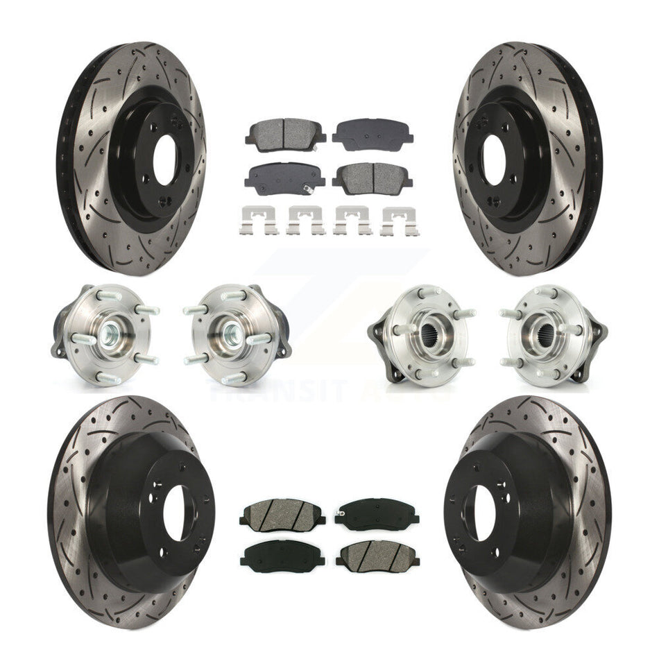 Front Rear Hub Bearing Coated Disc Brake Rotor And Pad Kit (10Pc) For Hyundai Santa Fe XL KBB-128893