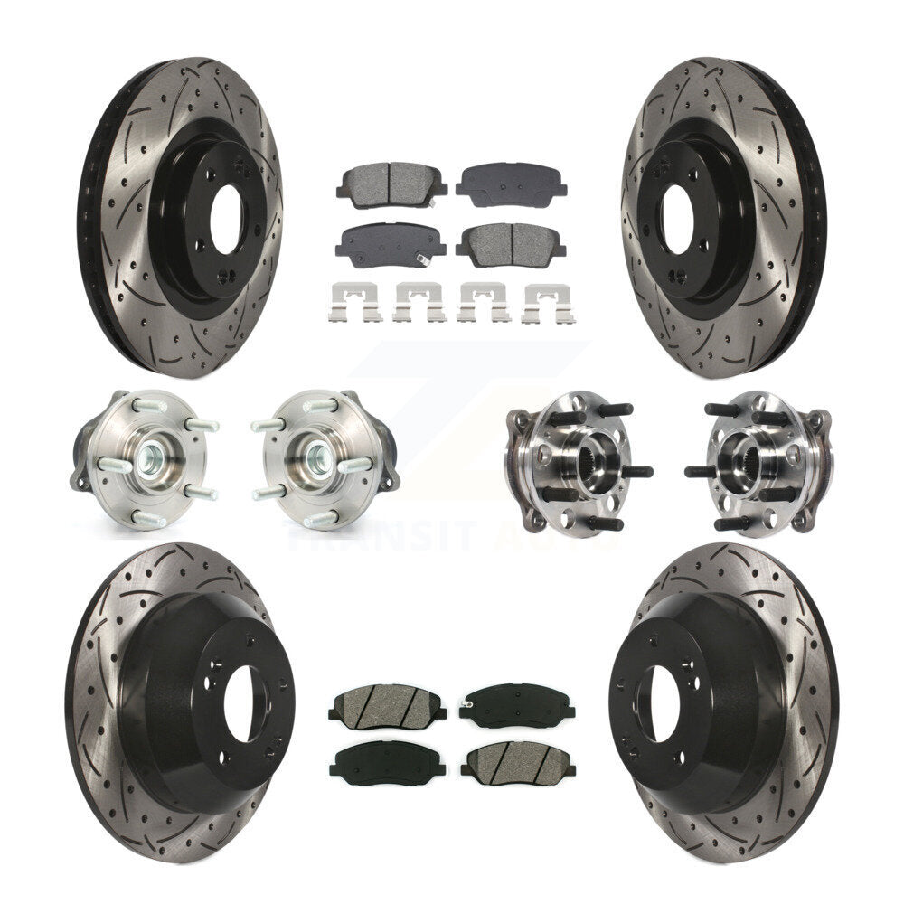 Front Rear Hub Bearing Coated Disc Brake Rotor And Pad Kit (10Pc) For Hyundai Santa Fe XL KBB-128895