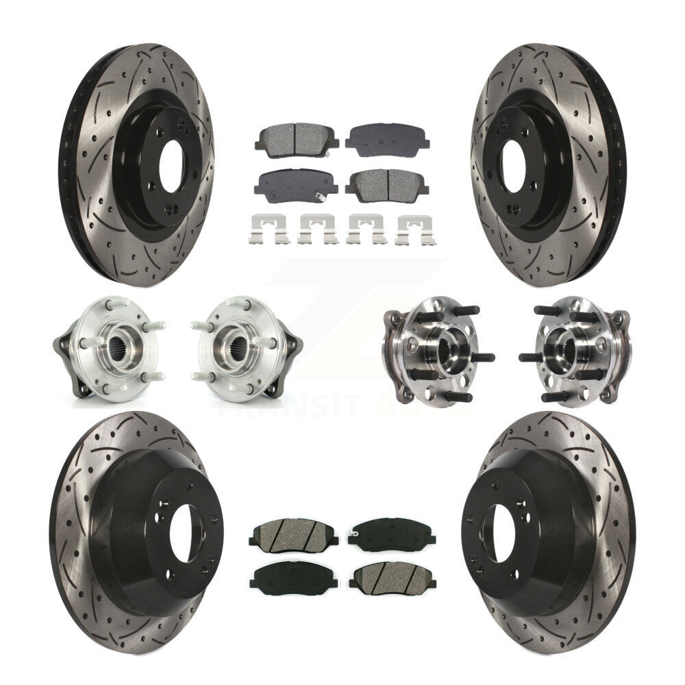 Front Rear Hub Bearing Coated Disc Brake Rotor And Pad Kit (10Pc) For Hyundai Santa Fe XL KBB-128896
