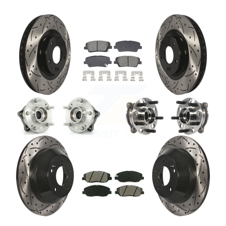 Front Rear Hub Bearing Coated Disc Brake Rotor And Pad Kit (10Pc) For Hyundai Santa Fe XL KBB-128896