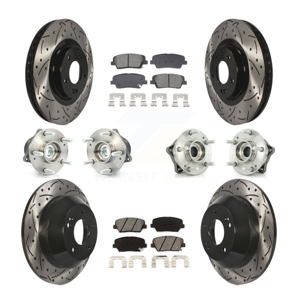 Front Rear Hub Bearing Coated Brake Rotor & Pad Kit (10Pc) For Hyundai Santa Fe Sport Kia KBB-128898