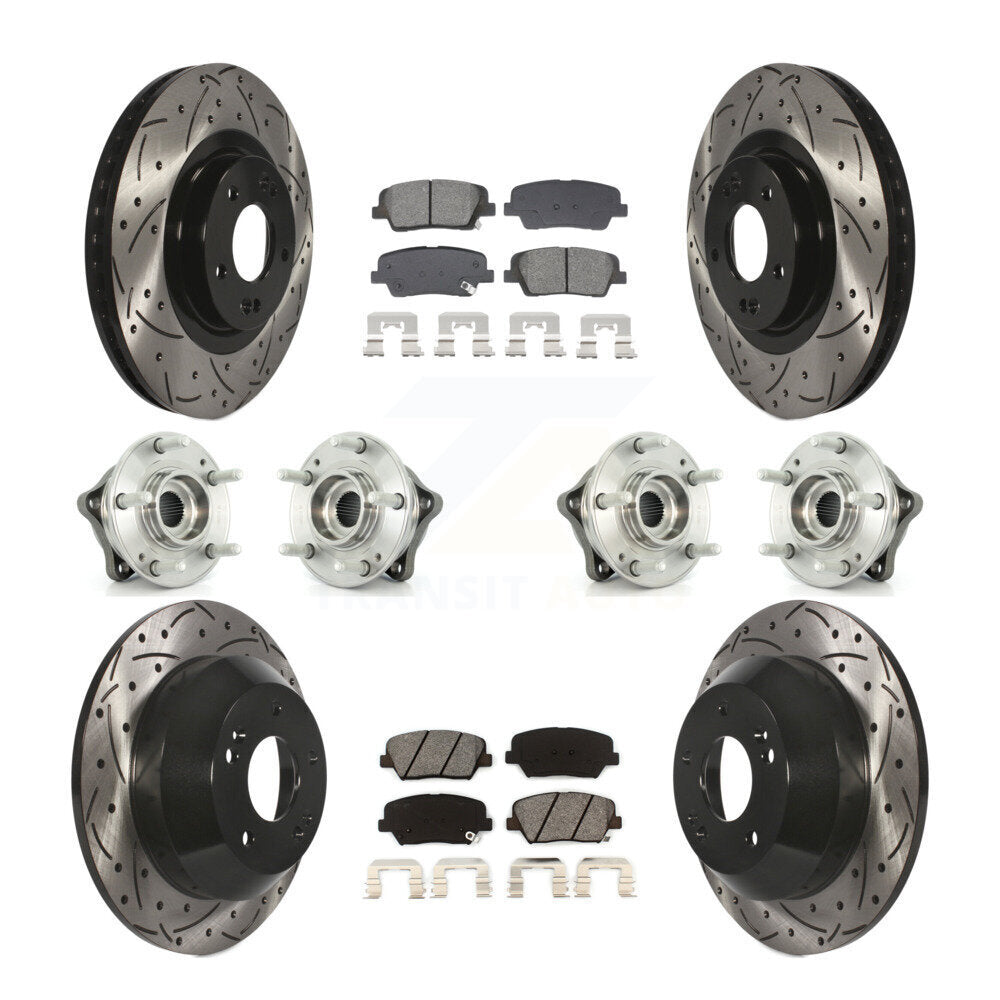 Front Rear Hub Bearing Coated Brake Rotor & Pad Kit (10Pc) For Hyundai Santa Fe Sport Kia KBB-128899