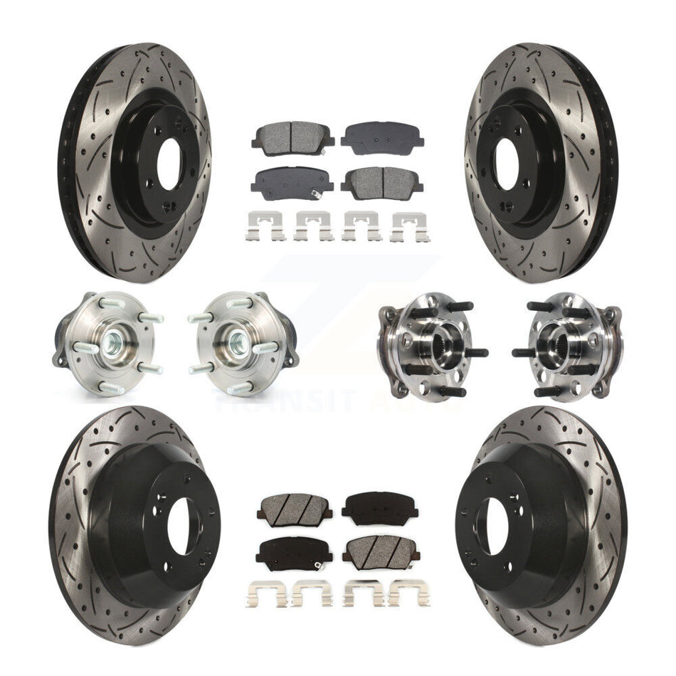 Front Rear Hub Bearing Coated Disc Brake Rotor Pads Kit (10Pc) For Hyundai Santa Fe Sport KBB-128900