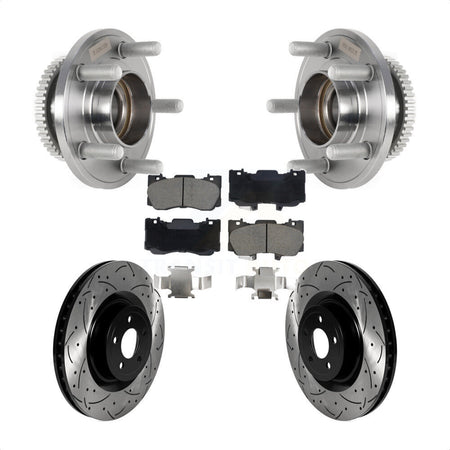 Front Hub Bearing Assembly Coated Drilled Slotted Brake Rotor & Pads Kit For Ford Mustang KBB-128929