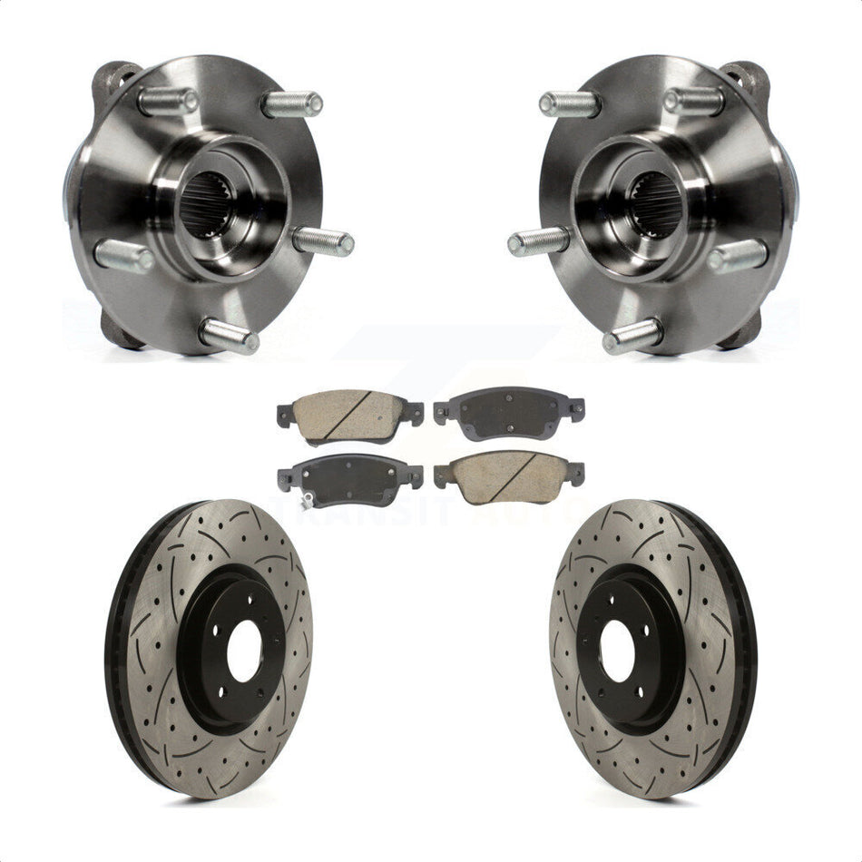 Front Hub Bearing Assembly Coated Drilled Slot Brake Rotor & Pad Kit For INFINITI G35 Q60 KBB-128930