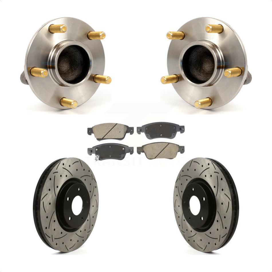 Front Hub Bearing Assembly Coated Drilled Slotted Brake Rotor & Pads Kit For INFINITI G35 KBB-128939