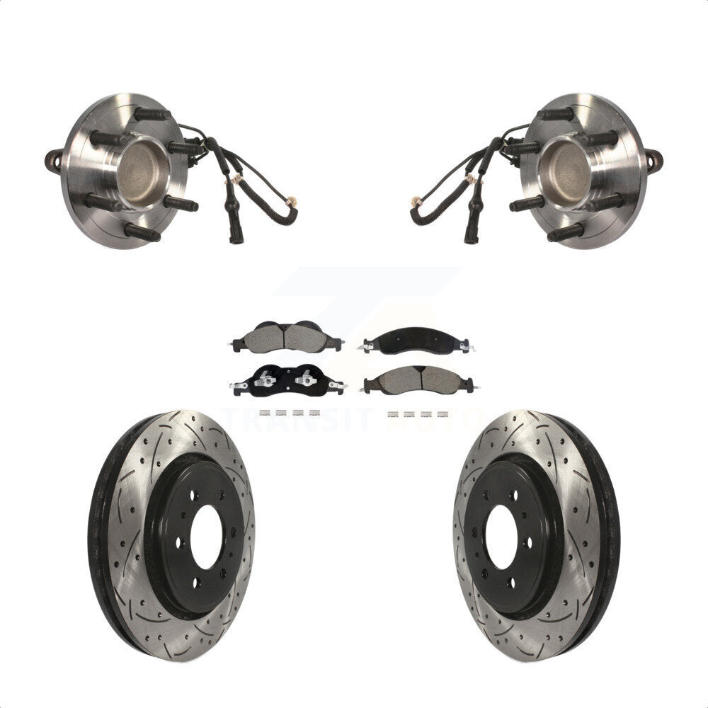 Front Hub Bearing Drilled Slot Brake Rotor Pads Kit For Ford Expedition Lincoln Navigator KBB-128940