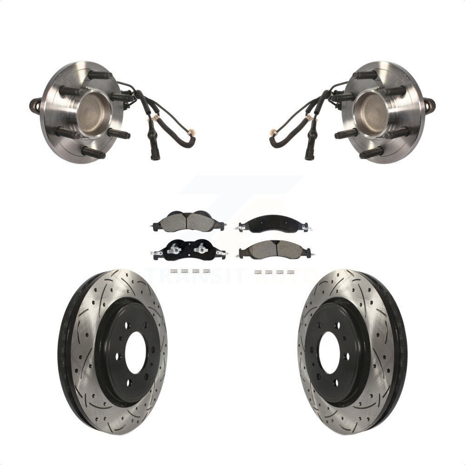 Front Hub Bearing Drilled Slot Brake Rotor Pads Kit For Ford Expedition Lincoln Navigator KBB-128940