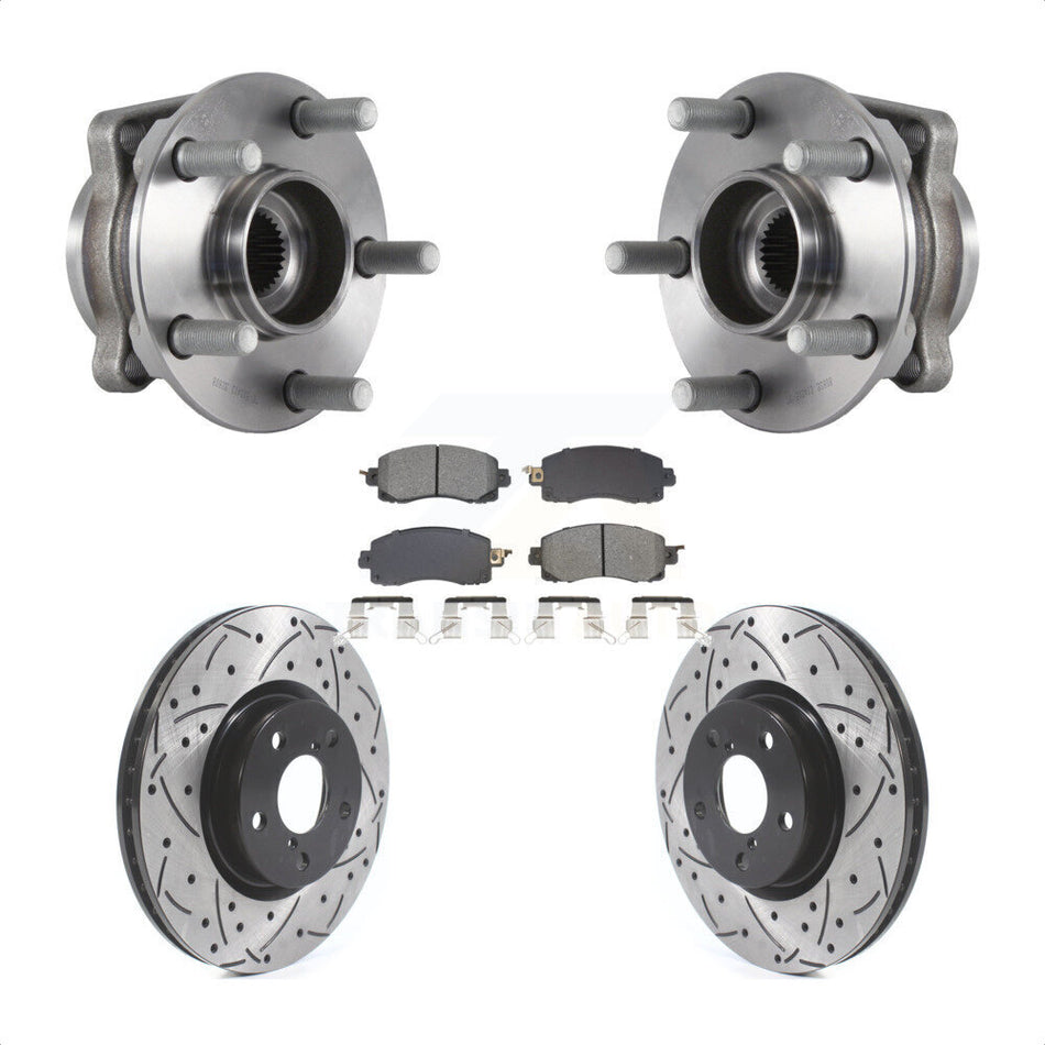 Front Hub Bearing Assembly Coated Drilled Slotted Brake Rotor Pads Kit For Subaru Impreza KBB-128953