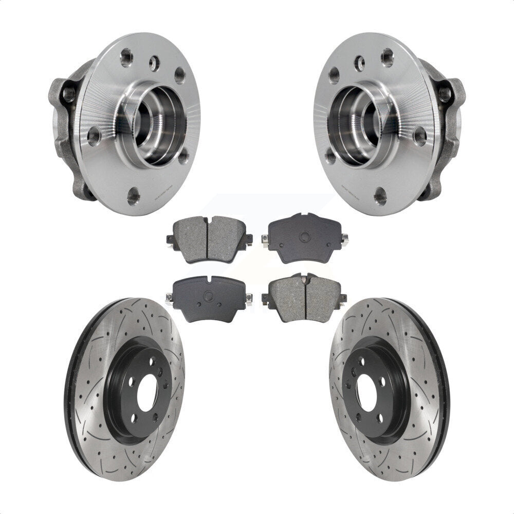 Front Hub Bearing Drilled Slot Brake Rotor & Pad Kit For BMW X1 Mini Cooper Countryman X2 KBB-128955