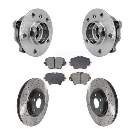 Front Hub Bearing Drilled Slot Brake Rotor & Pad Kit For BMW X1 Mini Cooper Countryman X2 KBB-128955