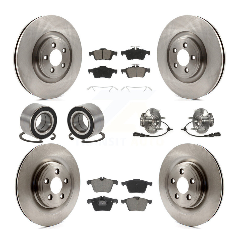 Front Rear Wheel Hub Bearing Disc Brake Rotor And Pad Shoe Kit (10Pc) For Jaguar XF XJ XK KBB-128972