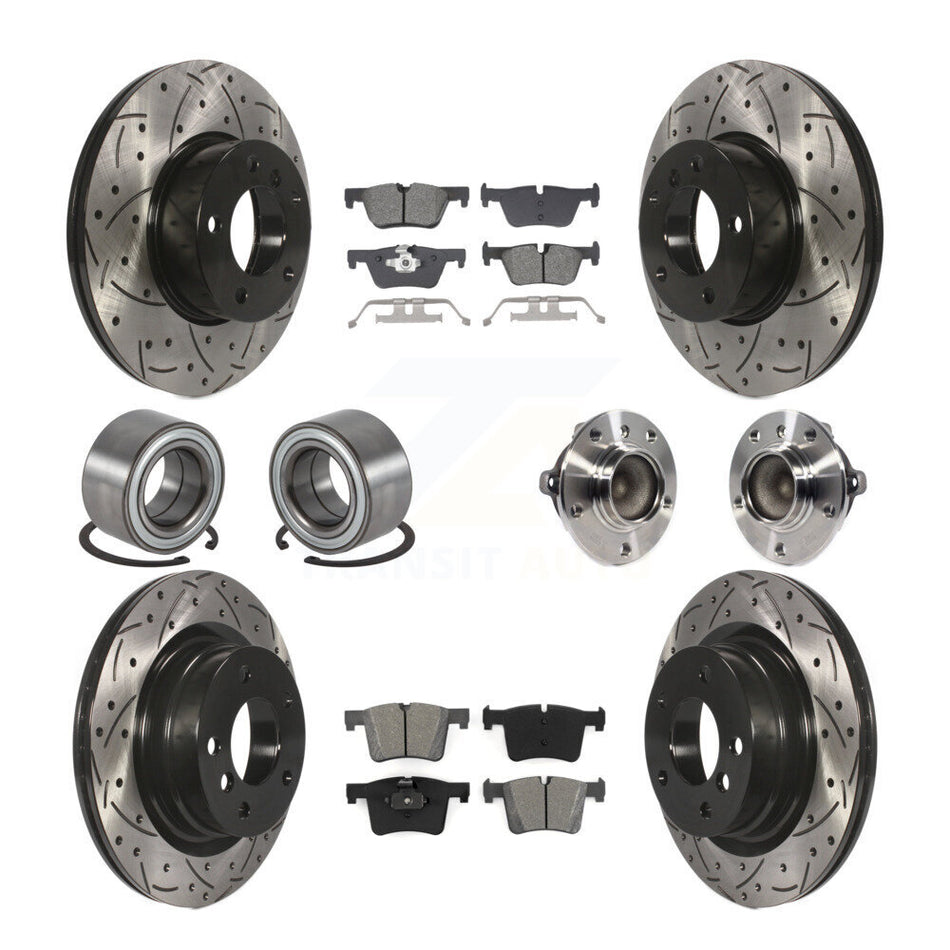 Front Rear Hub Bearing Coated Disc Brake Rotor And Pads Shoe Kit (10Pc) For BMW 320i 328d KBB-129049