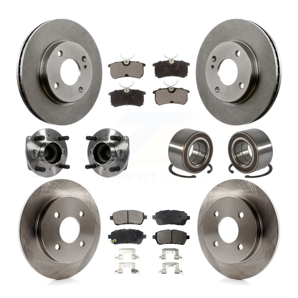 Front Rear Wheel Hub Bearing Disc Brake Rotor And Ceramic Pads Kit (10Pc) For Ford Fiesta KBB-129109