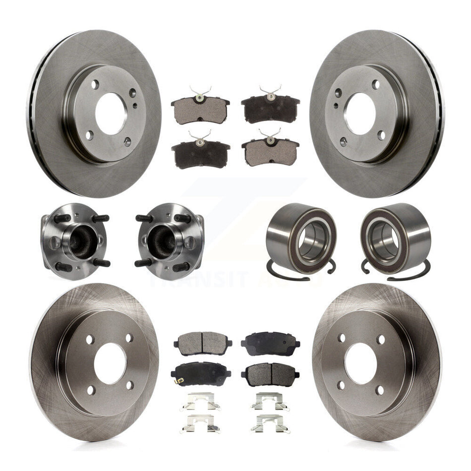 Front Rear Wheel Hub Bearing Disc Brake Rotor And Ceramic Pads Kit (10Pc) For Ford Fiesta KBB-129109