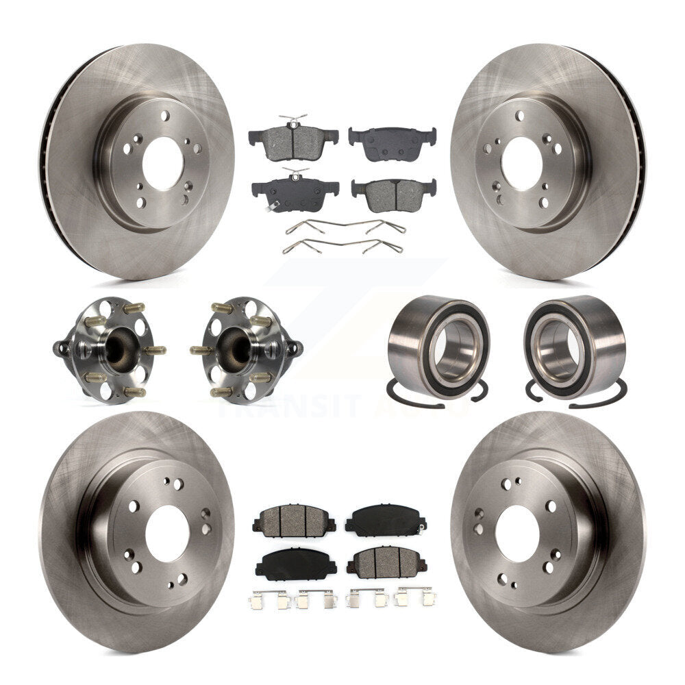 Front Rear Hub Bearing Disc Brake Rotor And Semi-Metallic Pad Kit (10Pc) For Honda Accord KBB-129116