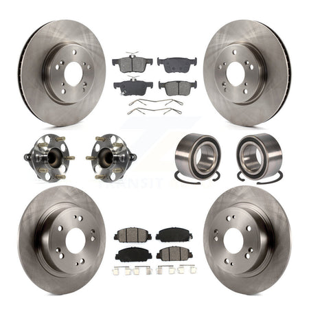 Front Rear Hub Bearing Disc Brake Rotor And Semi-Metallic Pad Kit (10Pc) For Honda Accord KBB-129116