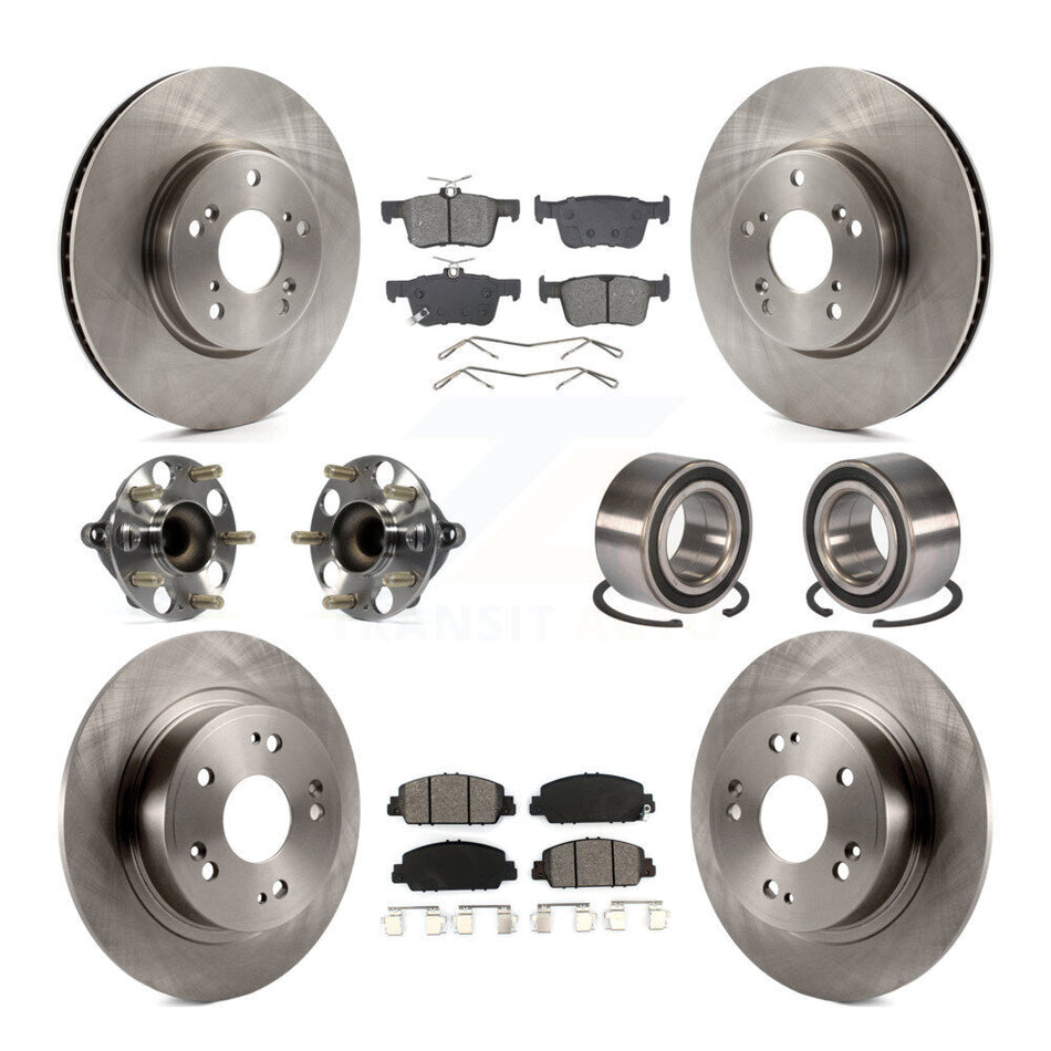 Front Rear Hub Bearing Disc Brake Rotor And Semi-Metallic Pad Kit (10Pc) For Honda Accord KBB-129116
