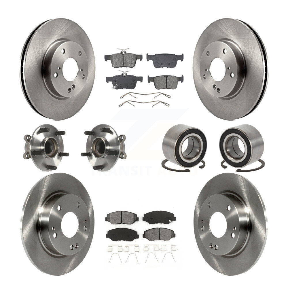 Front Rear Hub Bearing Disc Brake Rotor And Semi-Metallic Pads Kit (10Pc) For Honda Civic KBB-129117