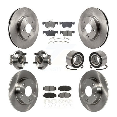 Front Rear Hub Bearing Disc Brake Rotor And Semi-Metallic Pads Kit (10Pc) For Honda Civic KBB-129117