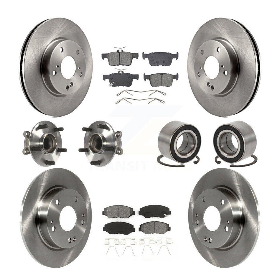 Front Rear Hub Bearing Disc Brake Rotor And Semi-Metallic Pads Kit (10Pc) For Honda Civic KBB-129117