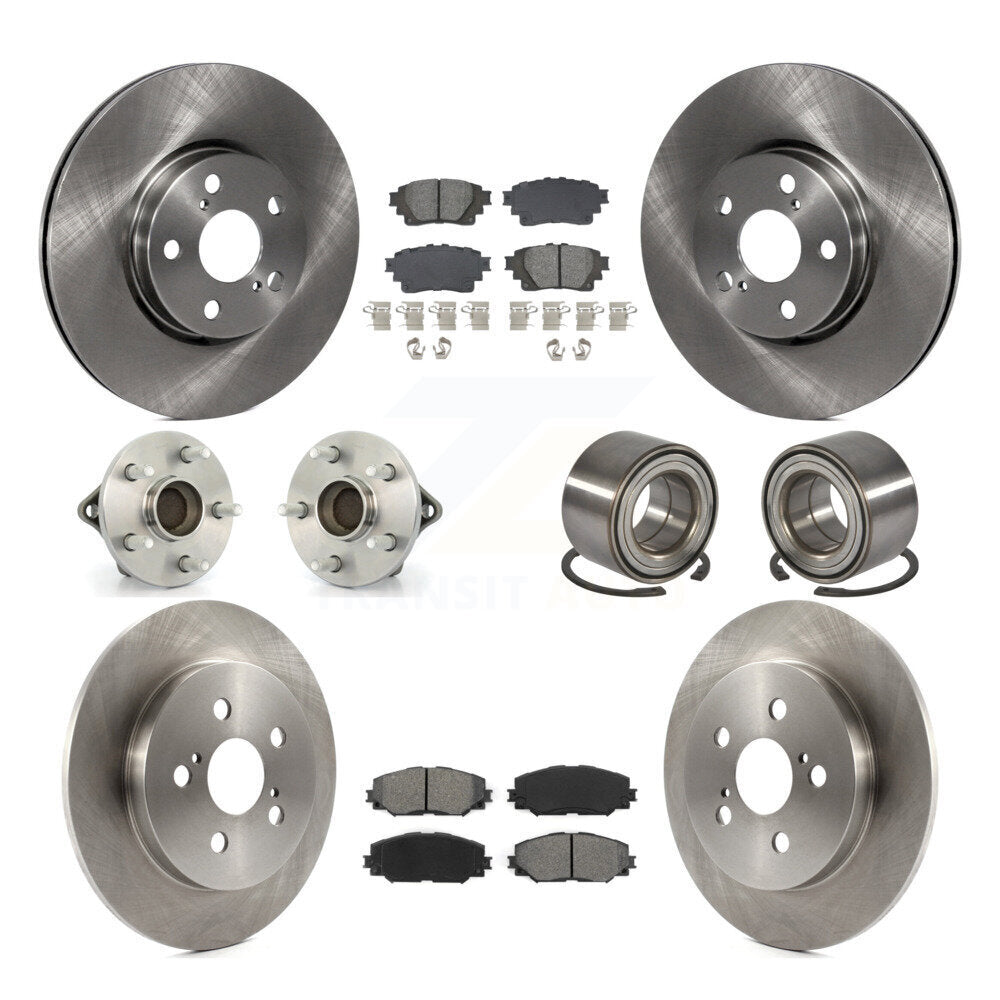 Front Rear Hub Bearing Brake Rotor Pad Kit (10Pc) For 2019 Toyota Corolla Sedan with 1.8L KBB-129120