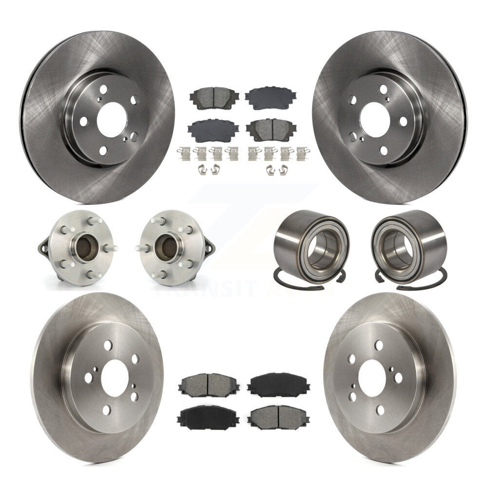 Front Rear Hub Bearing Brake Rotor Pad Kit (10Pc) For 2019 Toyota Corolla Sedan with 1.8L KBB-129120