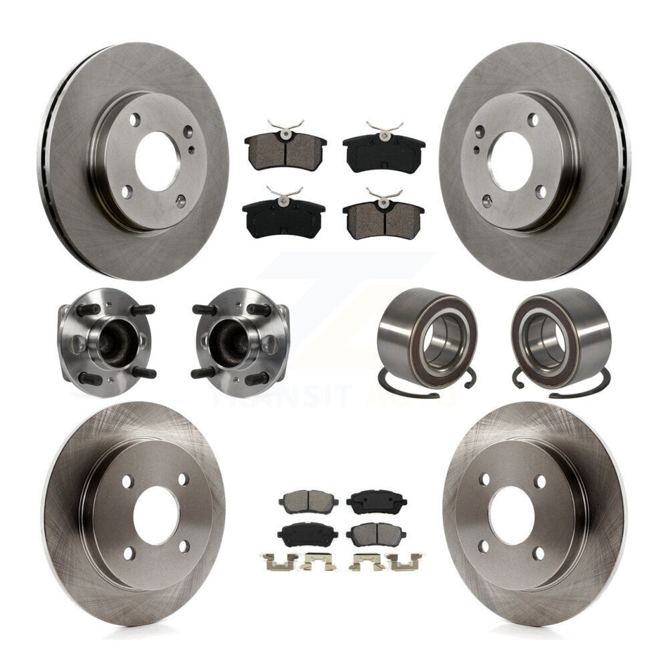 Front Rear Hub Bearing Disc Brake Rotor And Semi-Metallic Pads Kit (10Pc) For Ford Fiesta KBB-129122