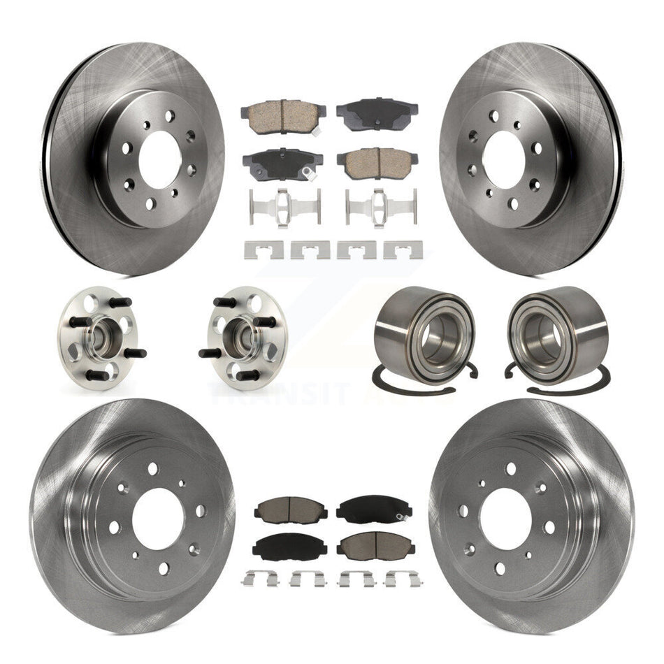 Front Rear Hub Bearing Brake Rotor & Pad Kit (10Pc) For 1997 Acura EL Without 4 Wheel ABS KBB-129149