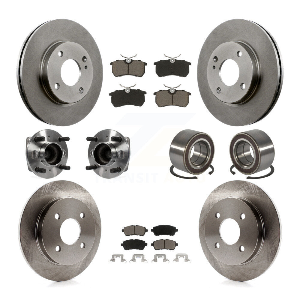 Front Rear Wheel Hub Bearing Disc Brake Rotor And Ceramic Pads Kit (10Pc) For Ford Fiesta KBB-129162