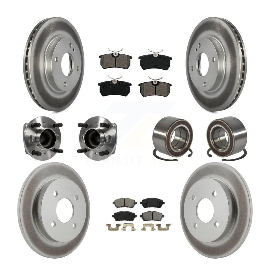 Front Rear Wheel Hub Bearing Coated Disc Brake Rotors And Pads Kit (10Pc) For Ford Fiesta KBB-129166
