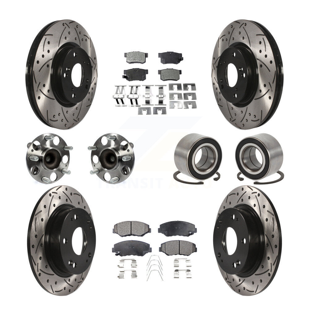 Front Rear Hub Bearing Coated Disc Brake Rotor & Pad Kit (10Pc) For Honda Civic Acura ILX KBB-129244