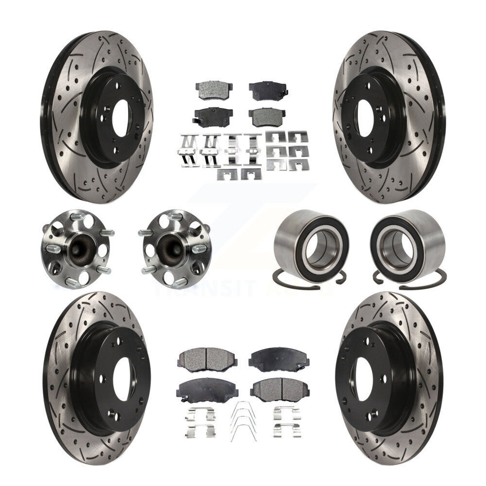 Front Rear Hub Bearing Coated Disc Brake Rotor & Pad Kit (10Pc) For Honda Civic Acura ILX KBB-129244