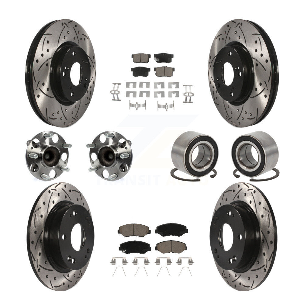 Front Rear Hub Bearing Coated Disc Brake Rotor & Pad Kit (10Pc) For Honda Civic Acura ILX KBB-129258