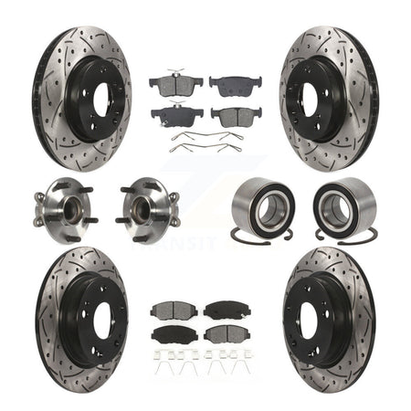 Front Rear Wheel Hub Bearing Coated Disc Brake Rotors And Pads Kit (10Pc) For Honda Civic KBB-129263