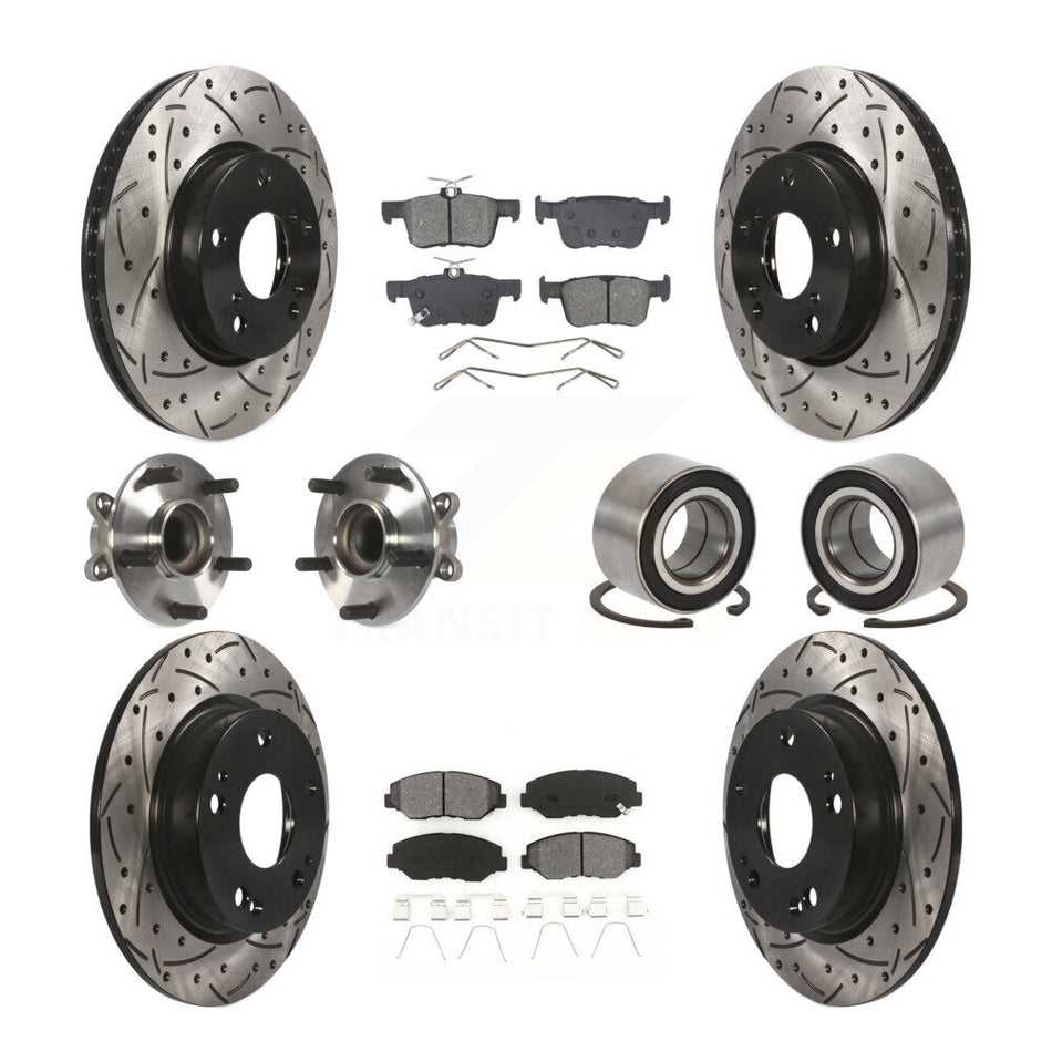 Front Rear Wheel Hub Bearing Coated Disc Brake Rotors And Pads Kit (10Pc) For Honda Civic KBB-129263