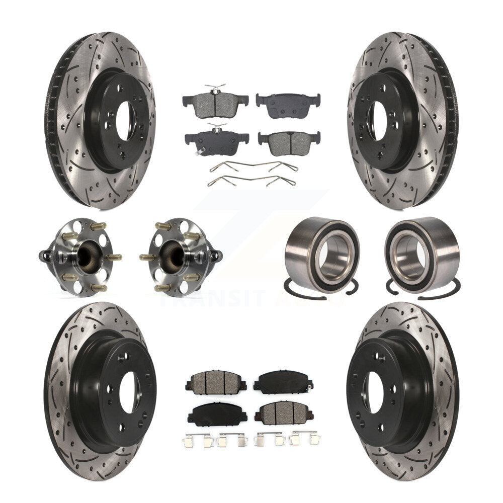 Front Rear Wheel Hub Bearing Coated Disc Brake Rotor And Pads Kit (10Pc) For Honda Accord KBB-129264
