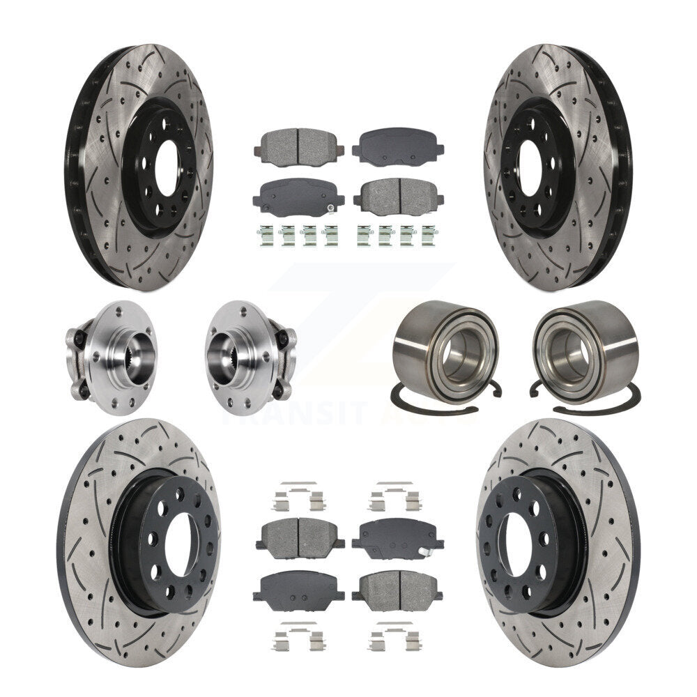 Front Rear Hub Bearing Coated Disc Brake Rotor Pad Kit (10Pc) For 2016-2018 Fiat 500X AWD KBB-129272