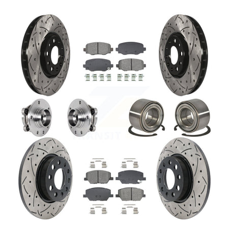 Front Rear Hub Bearing Coated Disc Brake Rotor Pad Kit (10Pc) For 2016-2018 Fiat 500X AWD KBB-129272
